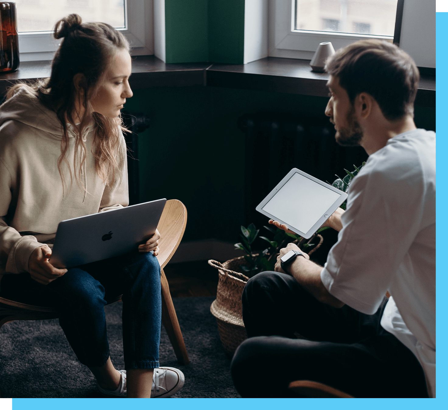 two people on devices