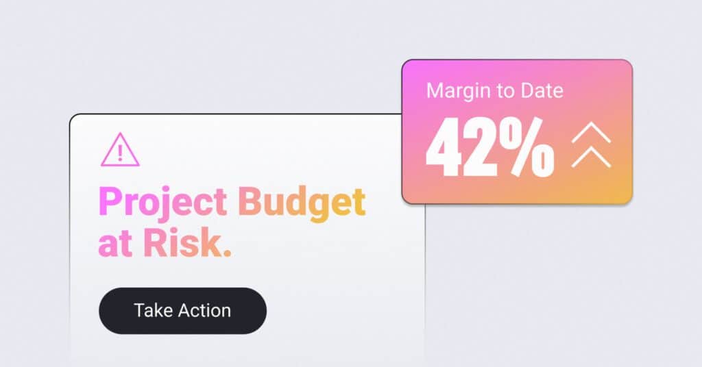project budget at risk warning sign with "take action" button