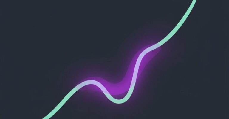 Abstract illustration of a smooth forecast line curving through a target utilization range band, in mint green on dark navy with violet purple highlighting the healthy zone.